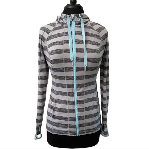 Lukka Full Zip Gray Striped Hoodie Sz M - Picture 1 of 15